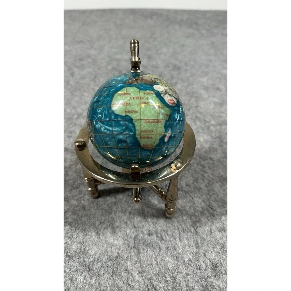 Multicolor Rotating Desktop Globe w Silver Tone Metal Holder